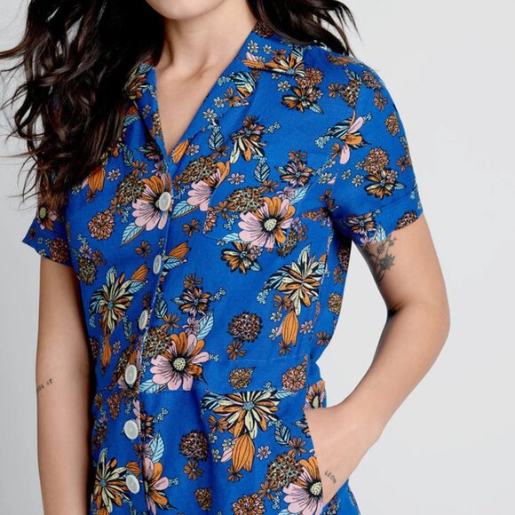 NWT ModCloth Linen Summer Camp Solstice Floral Romper |‎ Size 4 - Picture 3 of 6